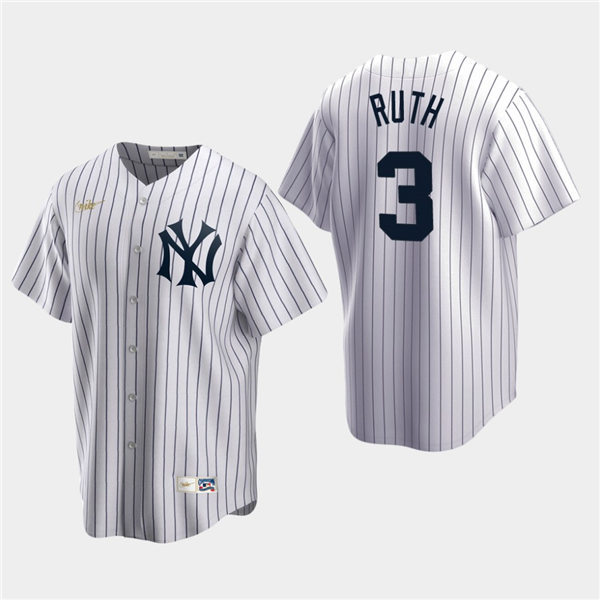 Mens New York Yankees Retired Player #3 Babe Ruth White Home Nike Cooperstown Collection Jersey 