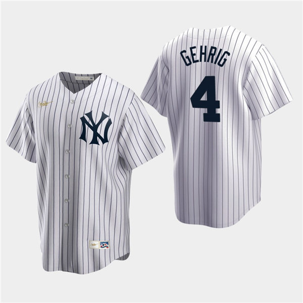 Mens New York Yankees Retired Player #4 Lou Gehrig White Home Nike Cooperstown Collection Jersey 