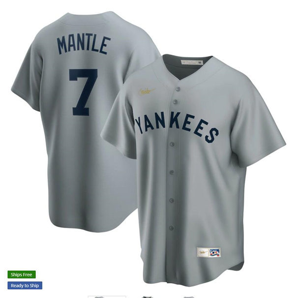 Mens New York Yankees Retired Player #7 Mickey Mantle Nike Gray Road Cooperstown Collection Player Jersey