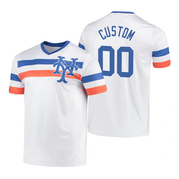 Mens New York Mets Custom Jerry Koosman John Franco Mike Scott Bobby Valentine White Cooperstown Collection V-Neck Jersey