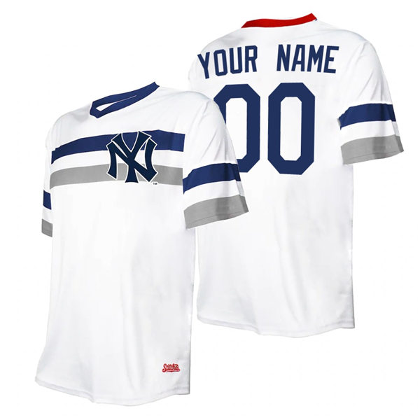 Mens Custom New York Yankees Custom Wade Boggs Yogi Berra Andy Pettitte Catfish Hunter White Cooperstown Collection V-Neck Jersey