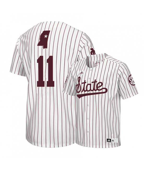 Mens Mississippi State Bulldogs #11 Jordan Westburg 2018 White Pinstripe State Adidas College Baseball Game Jersey