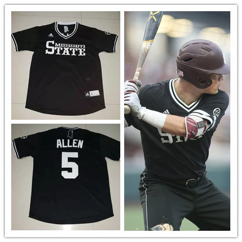 Mens Mississippi State Bulldogs #5 Tanner Allen Black Adidas Pullover College Baseball Game Jersey