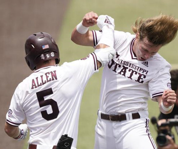 Mens Mississippi State Bulldogs #5 Tanner Allen White Adidas Pullover College Baseball Game Jersey