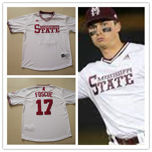 Mens Mississippi State Bulldogs #17 Justin Foscue White Adidas Pullover College Baseball Game Jersey