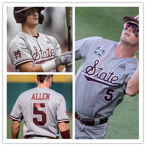 Mens Mississippi State Bulldogs #5 Tanner Allen 2021 Grey Adidas Full-button Baseball Game Jersey