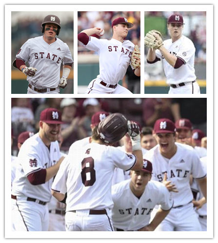 Mens Youth Mississippi State Bulldogs Custom Hunter Renfroe Will Clark Adam Frazier Chris Stratton 2019 White State Adidas Full-button Baseball Jersey