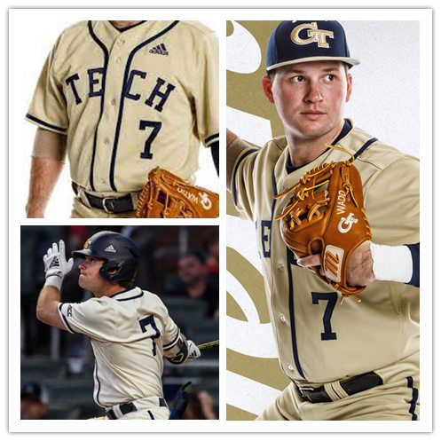 Mens Georgia Tech Yellow Jackets #7 Luke Waddell Adidas Yellow College Baseball Game Jersey