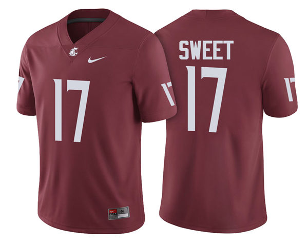 Mens Washington State Cougars #17 Kyle Sweet Nike Crimson College Football Game Jersey