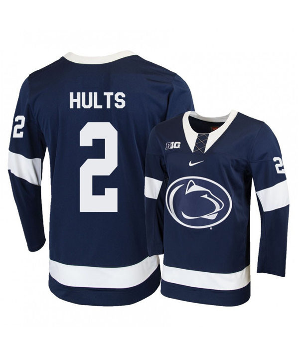 Mens Penn State Nittany Lions # 2 Cole Hults Stitched Nike Navy Hockey Jersey
