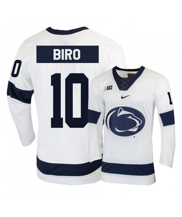 Mens Penn State Nittany Lions #10 Brandon Biro Stitched Nike White Hockey Jersey
