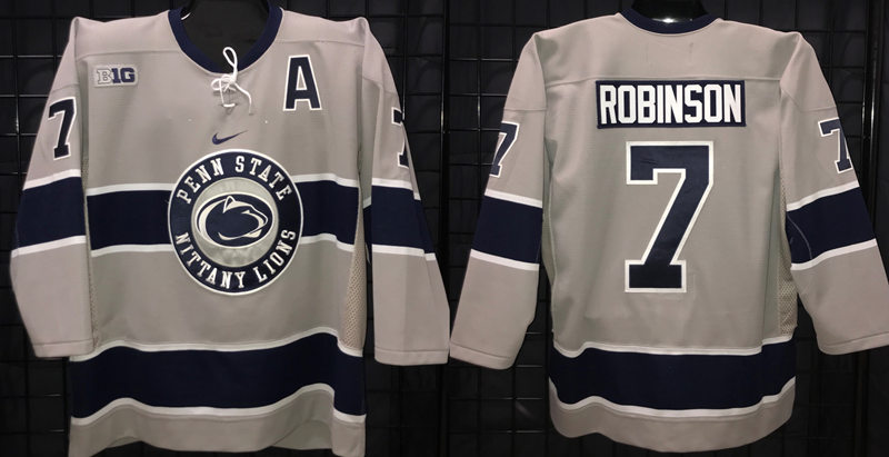 Mens Penn State Nittany Lions #7 James Robinson Nike Grey Team Logo Hockey Jersey