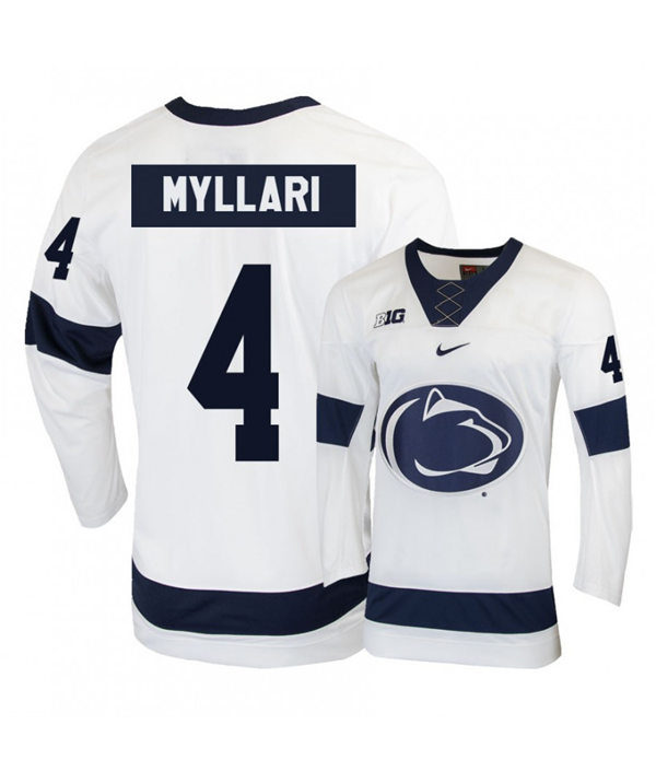 Mens Penn State Nittany Lions #4 Kris Myllari Stitched Nike White College Hockey Jersey