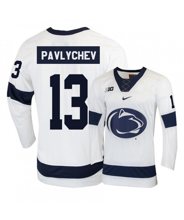 Mens Penn State Nittany Lions #13 Nikita Pavlychev Stitched Nike White Hockey Jersey