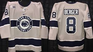 Mens Penn State Nittany Lions #8 Chase Berger Nike Grey Team Logo Hockey Jersey