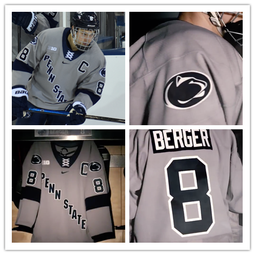 Mens Penn State Nittany Lions #8 Chase Berger Nike Grey Penn State Hockey Jersey