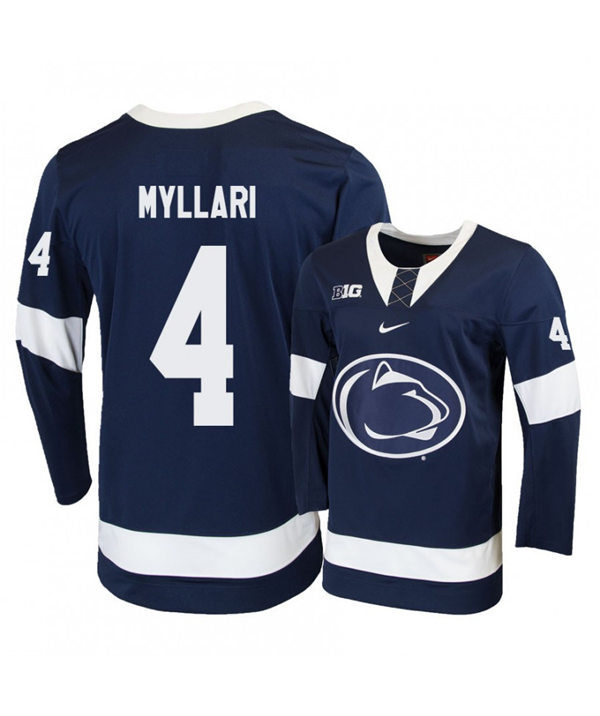 Mens Penn State Nittany Lions #4 Kris Myllari Stitched Nike Navy Hockey Jersey