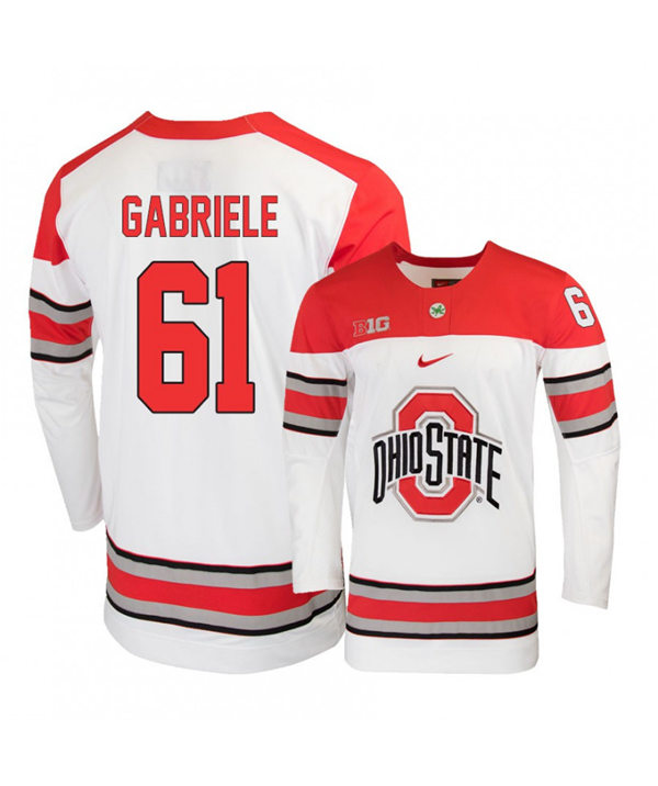 Mens Ohio State Buckeyes #61 Grant Gabriele Nike 2019 White Hockey Jersey