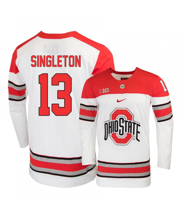 Mens Ohio State Buckeyes #13 Tate Singleton Nike 2019 White Hockey Jersey