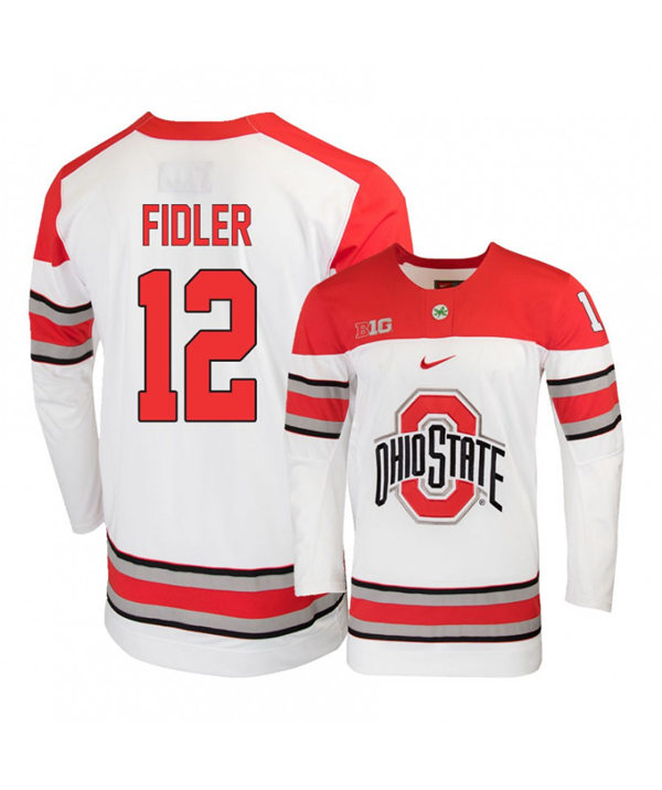 Mens Ohio State Buckeyes #12 Miguel Fidler Stitched Nike 2019 White Hockey Jersey