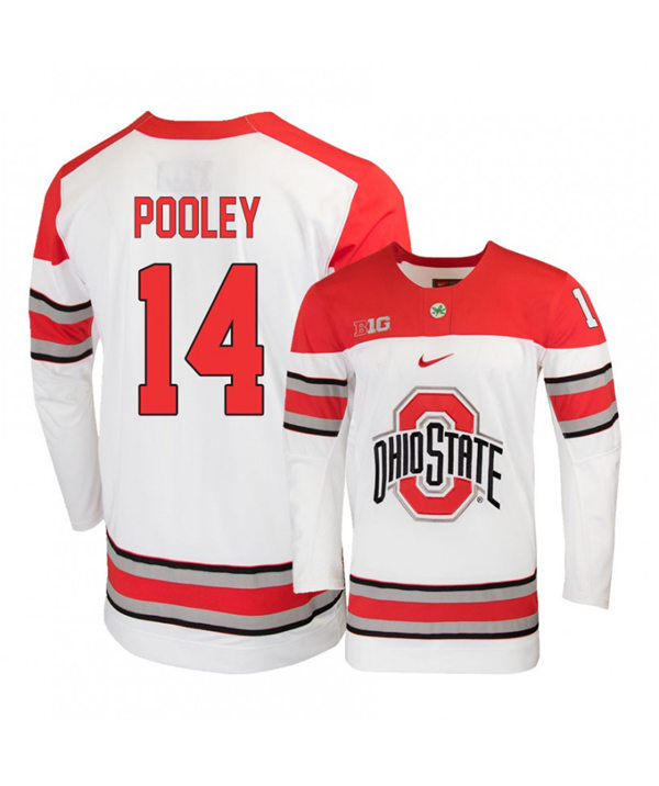 Mens Ohio State Buckeyes #14 Austin Pooley Stitched Nike 2019 White Hockey Jersey