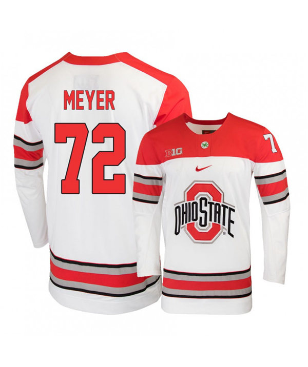 Mens Ohio State Buckeyes #72 Carson Meyer Stitched Nike 2019 White Hockey Jersey