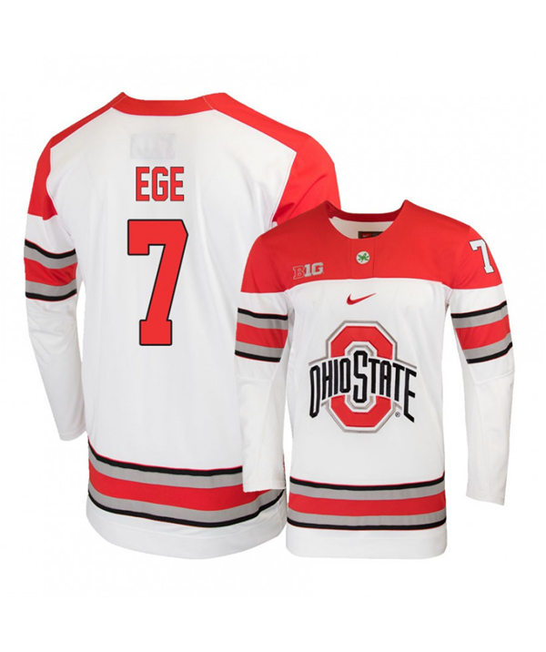 Mens Ohio State Buckeyes #7 Wyatt Ege Stitched Nike 2019 White Hockey Jersey