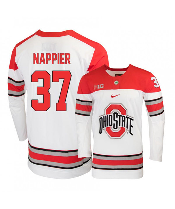 Mens Ohio State Buckeyes #37 Tommy Nappier Nike 2019 White Hockey Jersey