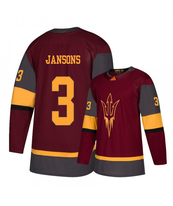 Mens Arizona State Sun Devils #3 Gvido Janson Stitched Adidas Maroon Hockey Jersey