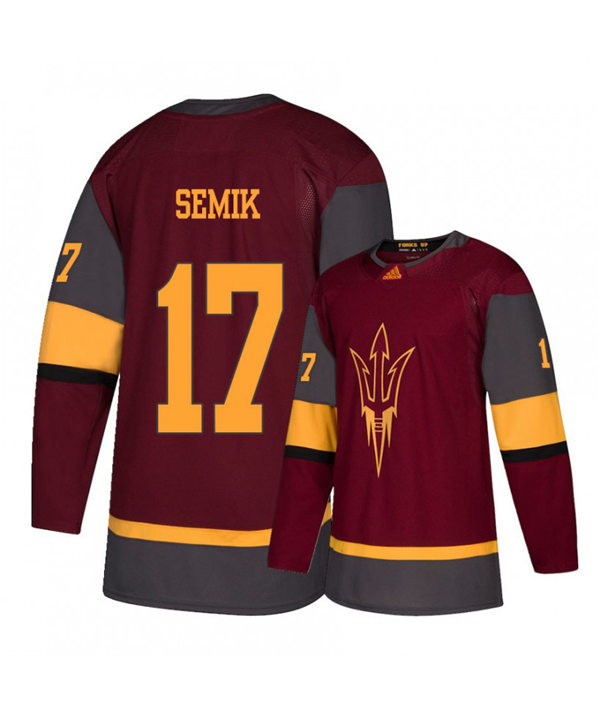 Mens Arizona State Sun Devils #17 Jacob Semik Stitched Adidas Maroon Hockey Jersey