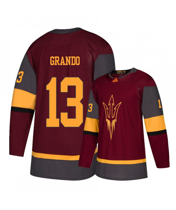 Mens Arizona State Sun Devils #13 Chris Grando Stitched Adidas Maroon Hockey Jersey