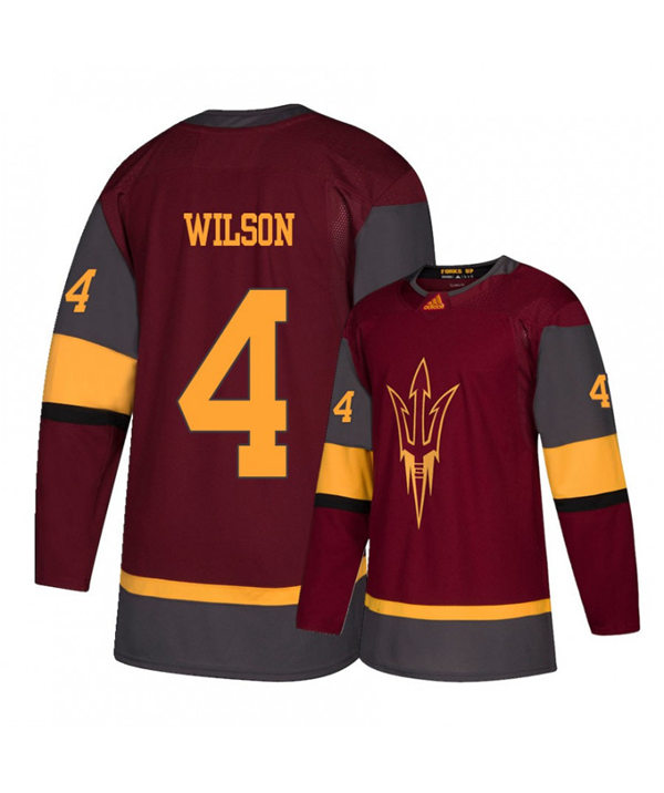 Mens Arizona State Sun Devils #4 Jacob Wilson Stitched Adidas Maroon Hockey Jersey