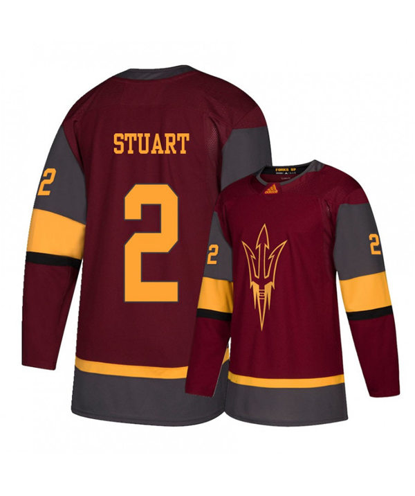 Mens Arizona State Sun Devils #2 Connor Stuart Stitched Adidas Maroon Hockey Jersey