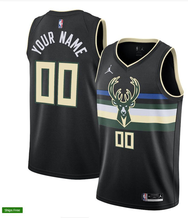 Youth Milwaukee Bucks Custom Jordan Brand Black Statement Edition Swingman Jersey