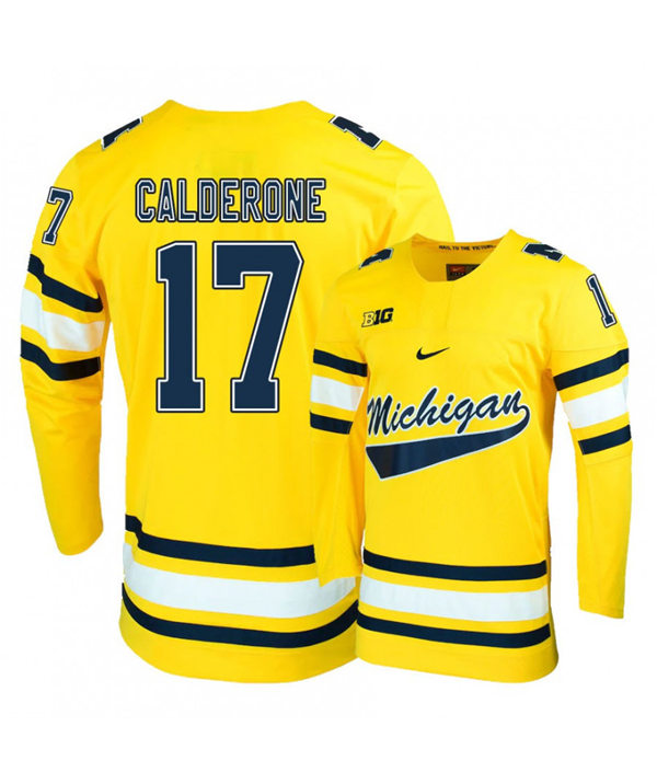Mens Michigan Wolverines #17 Tony Calderone Stitched Nike Gold Hockey Jersey