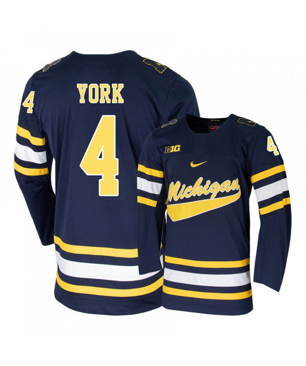 Mens Michigan Wolverines #4 Cameron York Stitched Nike Navy Hockey Jersey