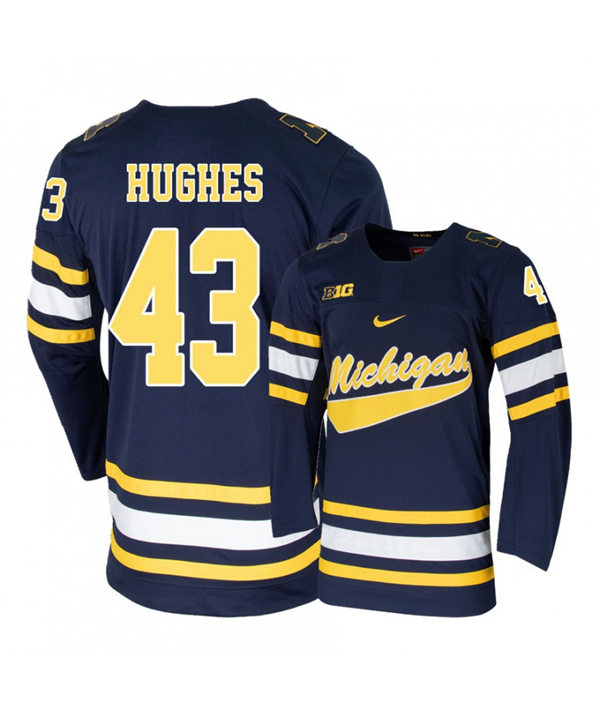 Mens Michigan Wolverines #43 Quinn Hughes Stitched Nike Navy Hockey Jersey