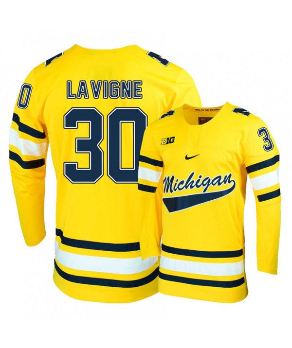 Mens Michigan Wolverines #30 Hayden Lavigne Stitched Nike Gold Hockey Jersey