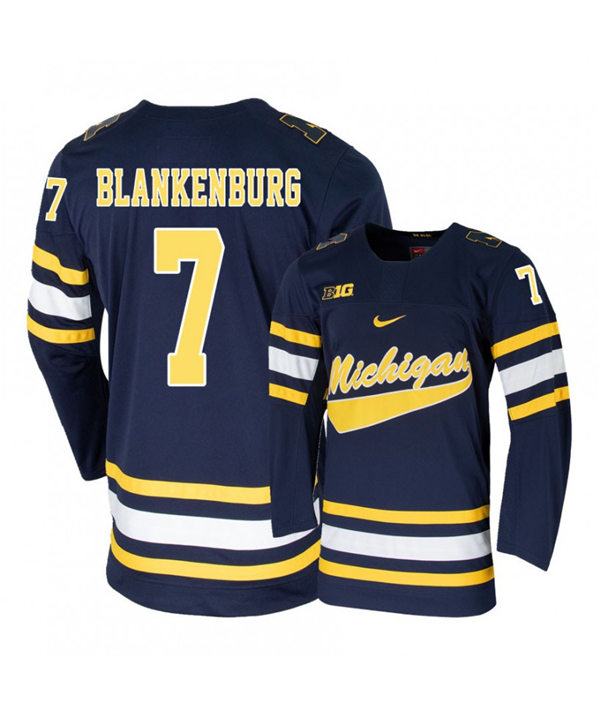 Mens Michigan Wolverines #7 Nick Blankenburg Stitched Nike Navy Hockey Jersey