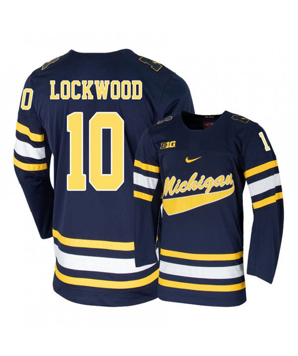 Mens Michigan Wolverines #10 Will Lockwood Stitched Nike Navy Hockey Jersey