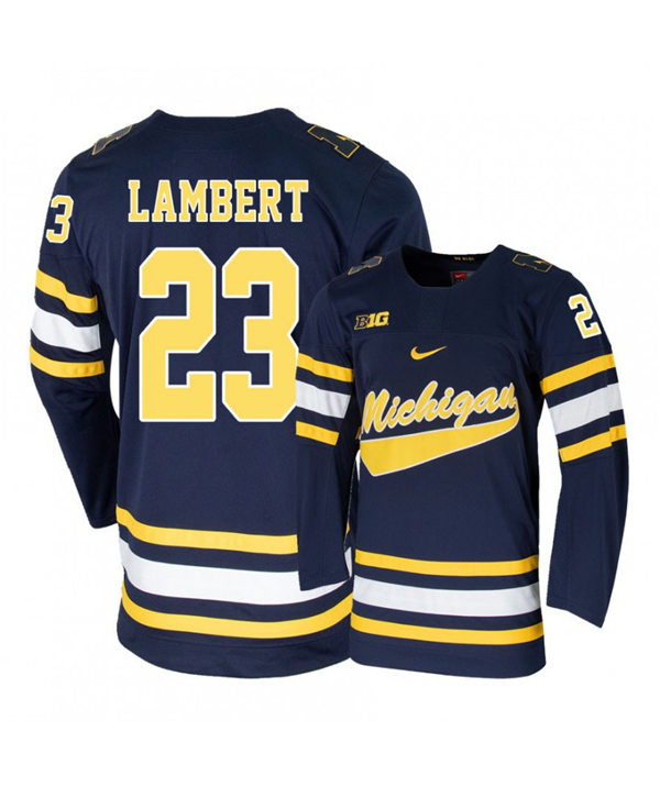 Mens Michigan Wolverines #23 Jimmy Lambert Stitched Nike Navy Hockey Jersey