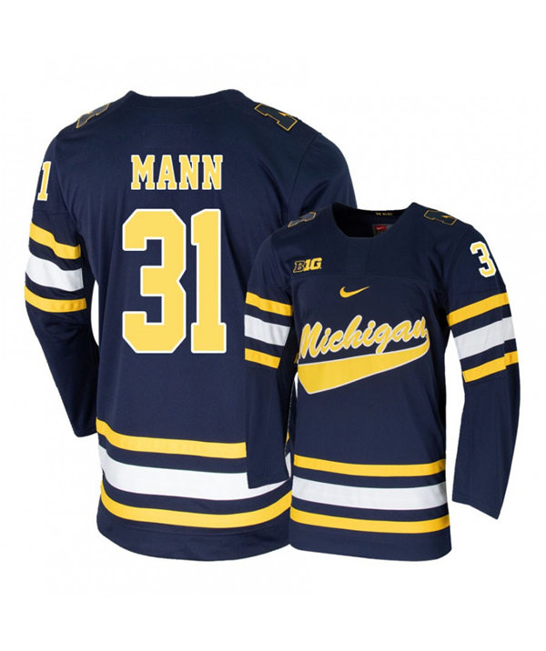 Mens Michigan Wolverines #31 Strauss Mann Stitched Nike Navy Hockey Jersey