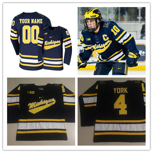 Mens Michigan Wolverines Custom Stitched Nike Navy Hockey Jersey