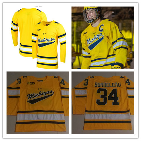 Mens Michigan Wolverines Custom Stitched Nike Gold Hockey Jersey