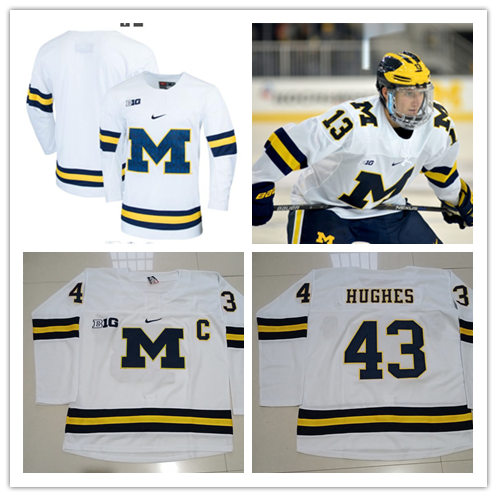 Mens Michigan Wolverines Custom Stitched Nike White BIG M Hockey Jersey