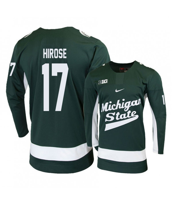 Mens Michigan State Spartans #17 Taro Hirose Stitched Nike Green Hockey Jersey