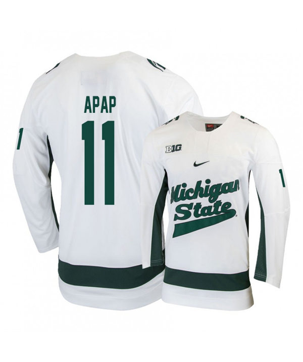 Mens Michigan State Spartans #11 Tommy Apap Stitched Nike White Hockey Jersey