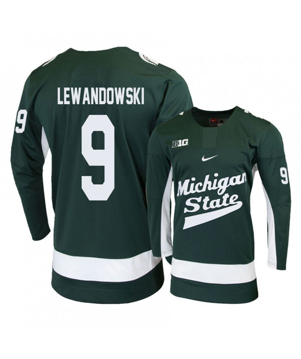 Mens Michigan State Spartans #9 Mitchell Lewandowski Stitched Nike Green Hockey Jersey