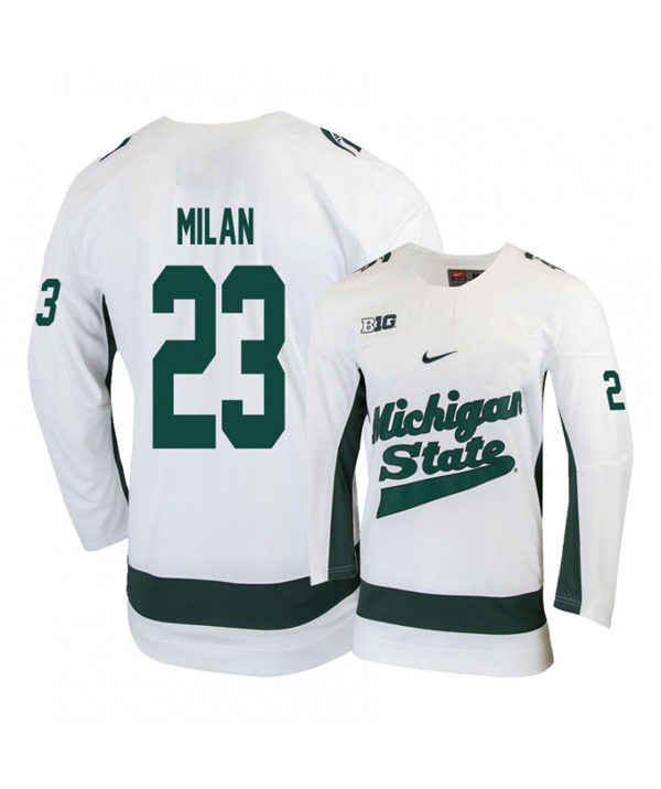 Mens Michigan State Spartans #23 Cody Milan Stitched Nike White Hockey Jersey