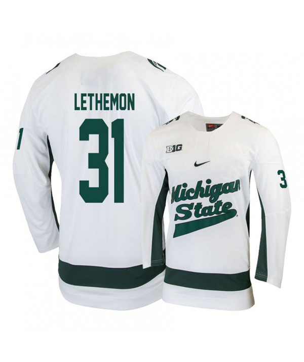 Mens Michigan State Spartans #31 John Lethemon Stitched Nike White Hockey Jersey